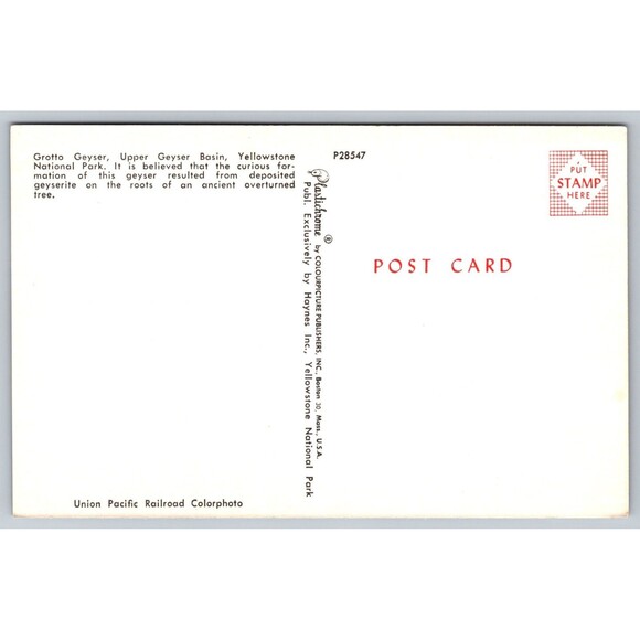 Postcard Wyoming Yellowstone National Park Grotto Geyser Union Pacific RR Photo - Picture 2 of 2